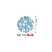 蓝白雏菊一次性餐盘、餐巾纸、杯子 - 25人份派对用品套装，适用于生日、婚礼、主题派对、家庭野餐 - 彩色 - 查看 7
