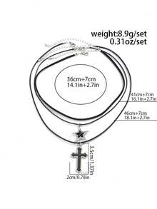 3件套朋克风星星十字架吊坠项链套装，男女皆宜的迷人个性化项链，礼品 - 黑色 - 查看 5