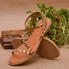 Women's Flat Sandal, Comfortable, With Metallic Embellishment, Modern Blogger Style, Casual - Màu nâu  Mocha - Xem 3