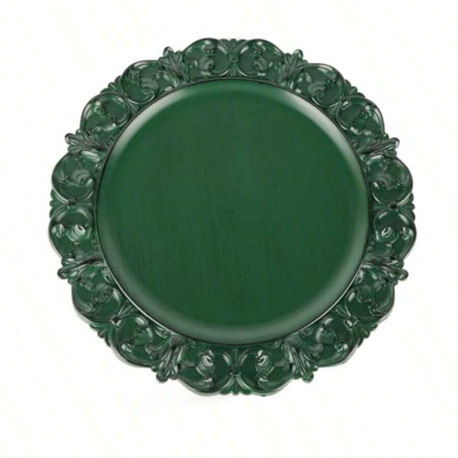 Gifturbo - 6 platos de carga verdes cargadores redondos de 13 pulgadas para platos de cena con borde grabado clásico cargadores de platos de plástico antiguo para fiestas de Navidad juegos de mesa boda - Navidad verde antiguo - Ver 1