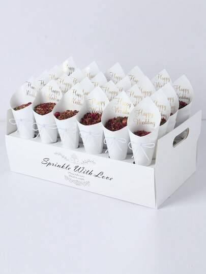 1 Set 5-Color Paper Confetti Storage Box, Includes 1 Cone-Shaped 5-Color Confetti Storage Box And 30 Kraft Papers, Suitable For Wedding Celebration Party Decoration, Outdoor Wedding Dried Flower Confetti Packaging, Home Decor, Tabletop Decoration, Wedding Party Supplies, Wedding Centerpiece Decor, "Sprinkle With Love Decor" Brand, 30-Hole Cone-Shaped 5-Color Confetti Storage Box