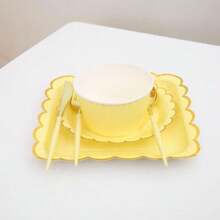 CYPNSet de Vajilla para Fiestas Elegante con Bordes Dorados - 40 Piezas Incluye Platos 9'' y 7'' Vasos Cuencos de Papel Diseño Macarons Servicio de Mesa Premium AmarilloFashion - 219617886 - Ver 2