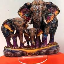 Elephant Figurine Decor, Symbolizing Family Harmony, Wealth Gathering, Representing Strength And Wisdom. Decorative For Living Room/Study, Artistic And Aesthetically , Colorful Patterns Suitable For Modern Home, Auspicious And Warm - Multicolor - View 6