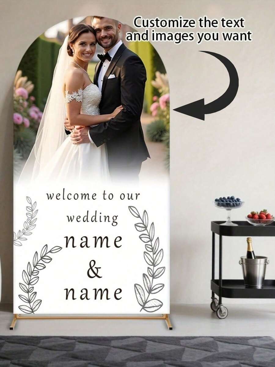 Customizable Arch-Shaped Backdrop Fabric, Personalized Photo & Text Design, Multiple Sizes, Durable Elastic Material, Suitable For Birthday, Wedding, Party And Various Occasions, Great For Decorative Gifts - Multicolor - View 1