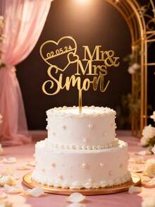 1/3/5pcs Personalized "Bride & Groom" Heart-Shaped Acrylic Wedding Cake Topper, With Names And Date, Best Gift For Newlyweds, Wedding Anniversary, Party Decor, Wedding Cake Decoration, Customized Cake Topper, Rustic Wedding Cake Decor ,Kitchen Utensils, Bachelorette Party, Wedding Merch - Multicolor - View 8