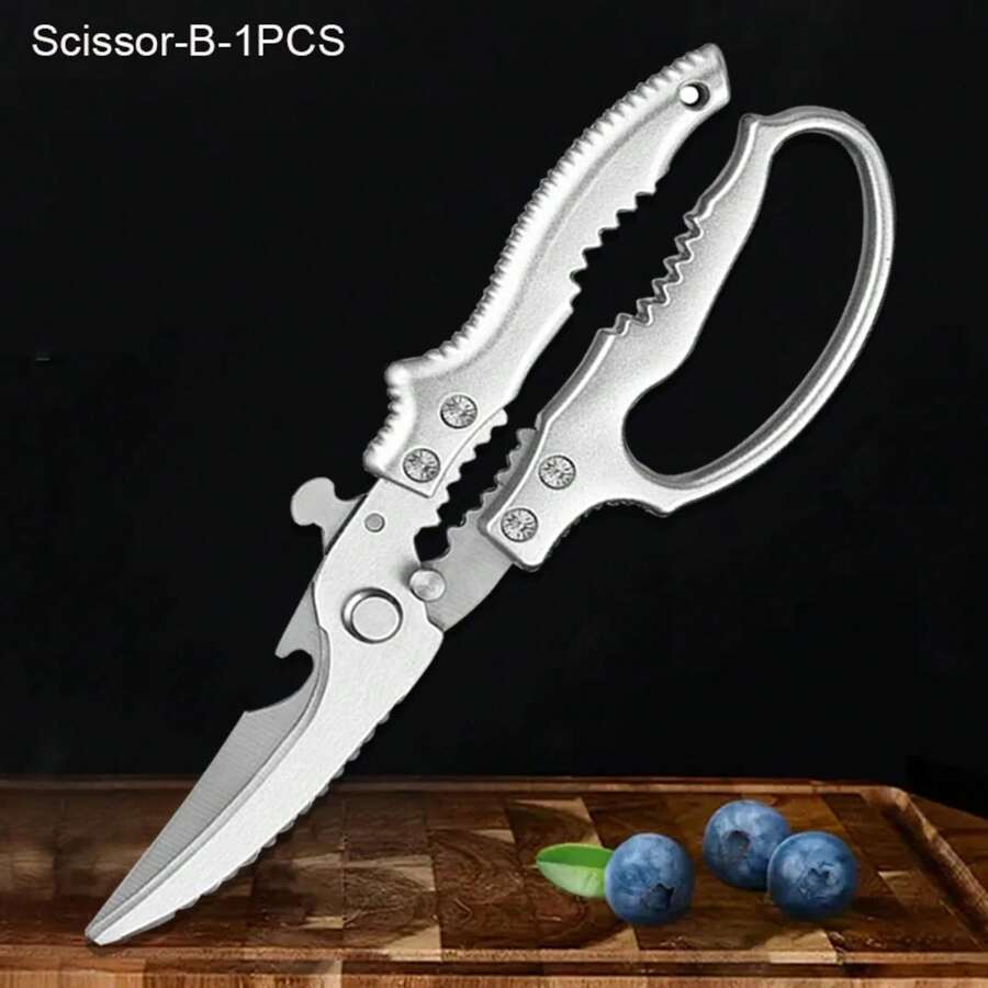 Tijeras de cocina WXCOO, tijeras para huesos de pollo, tijeras multifuncionales para carne, verduras y pescado, con antideslizante, tijeras especializadas para cocina - Tijeras de plata - Ver 1