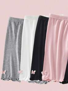 4pcs/Pack Cute Butterfly Print Girls' 3/4 Leggings, Stretchy Viscose Girls' Summer Tight Pants, Kids - Multicolor - View 11
