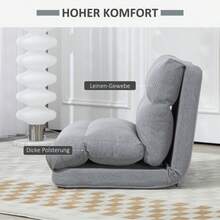 HOMCOM Folding Floor Chair With 6-Position Adjustable Backrest, Thick Seat Cushion, Bed Function, Linen Look, 70 X 41 X 56 Cm, Grey