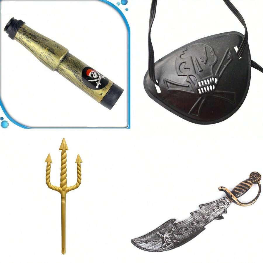 Plastic Trident, Golden Spiral Trident, Death Trident, Demon Trident Weapon, Anime/Manga Cosplay, Caribbean Pirate Knife Toy, Plastic Toy Knife, Performance Pirate Series, Pirate Ship Captain Props, Pirate Role Eyepatch, Caribbean Pirate Eyepatch - Multicolor - View 1