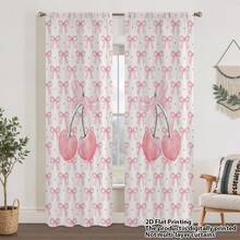 2pcs Watercolor Pink Cherry + Pink Bow Decor Curtain, Sweet Cherry Blossom & Bow Theme, Polyester Fabric, Suitable For Rental House, Living Room, Bedroom, Removable & Washable - Multicolor - View 8