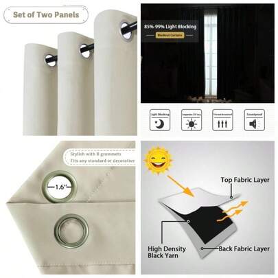 Blackout Curtains Thermal Insulated Grommet Window Drapes Eyelet Curtains Bedroom/Living Room Set Of 2 Panels, Each W132cmx D243cm,