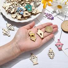 25/100 piezas Siluetas de linterna de Ramadán de madera - Colgantes de madera sin teñir para manualidades DIY, arte islámico, decoración del hogar - Adornos de madera fabricados para celebraciones de Eid Al-Fitr - Multicolor - Ver 7