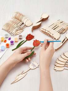 12pcs/24pcs/30pcs Wooden Flower Decor Pieces, Rose Design And Spring Floral Theme. These Decorative Pieces Can Be Used To Make Wooden Holiday Gifts, Suitable For Christmas, New Year, Thanksgiving, Easter, Valentine's Day, Birthday, Wedding Party Decoration, Home Decor, Outdoor Decor, And Also As Craft Supplies. - Multicolor - View 5