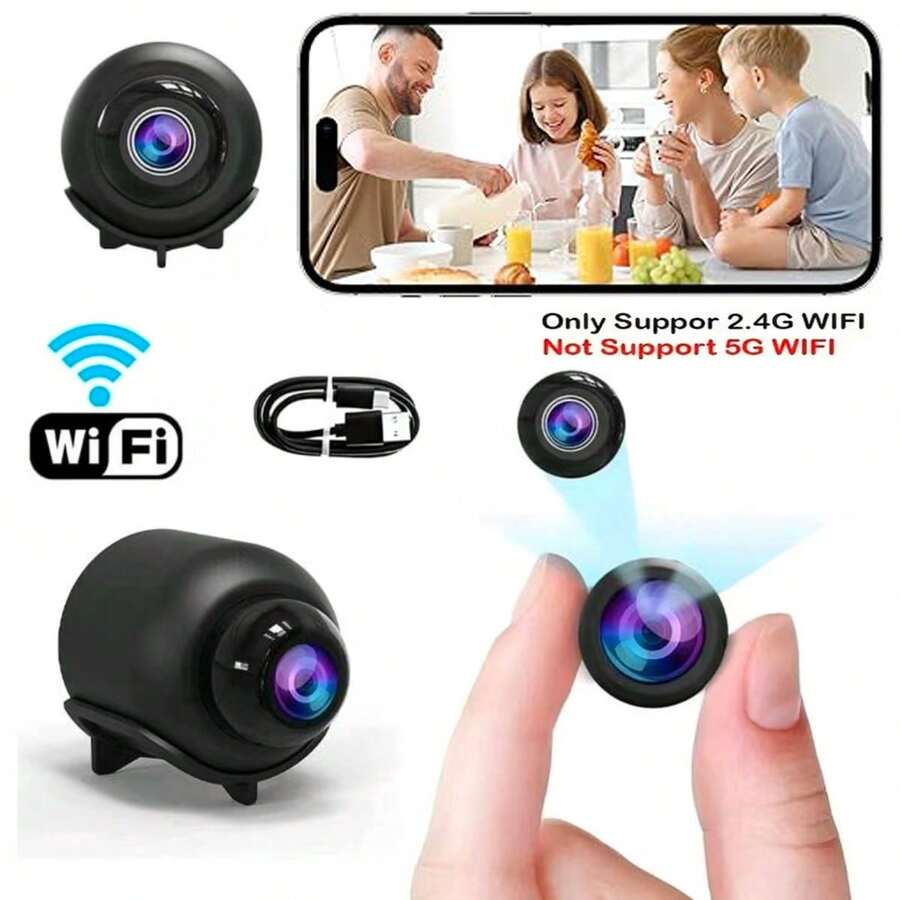 1/2 piezas Cámara inalámbrica mini HD 1080P, Cámara de doméstica inteligente, Cámara de monitoreo portátil interior de 2.4G, Sin tarjeta TF/SD incluida, Negro - Negro - Ver 1
