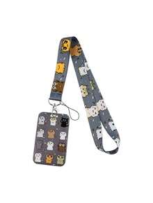 1个休闲猫咪图案挂绳证件套，适用于医生、护士、学生、教师的证件带保护套，可作为礼物或日常使用。 - 彩色 - 查看 8