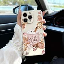 Beige Phone Case With Christmas Warm Style, Realistic Artwork Featuring Gingerbread For Man, Hot Cocoa, And "Baby It's COLD Outside" Text Design, Exquisite Detail, For IPhone 6/7/8/X/XS/XR/XS Max/11/12/13/14/15/16/17 Pro Max. Full Protection, Stylish,Suitable For IPhone17 Air - 白色 - 查看 1
