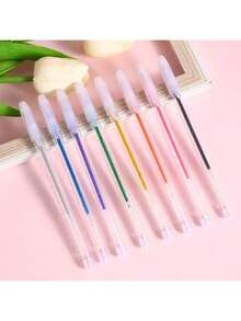 48pcs/24pcs/18pcs/12pcs/8pcs Colorful Glitter Ballpoint Pen Set, 1.0mm Medium Tip, Waterproof, Plastic Barrel, Visible Ink, Suitable For Cardboard, Drawing, Marking, Journaling, Coloring, Art Projects, Etc. 48 Color Options, Vibrant Metallic Shades, Back To School Essential. - Multicolor - View 2