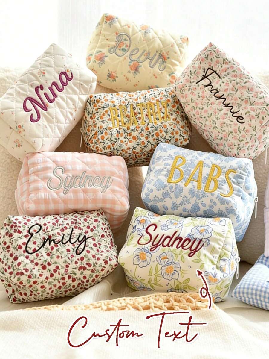 1 pieza Bolsa de cosméticos/bolsa de almacenamiento/bolsa de aseo personalizada bordada con flores, de gran capacidad y peso ligero, de uso versátil, con patrón de bordado personalizable, regalo ideal para novia, familia, compañeras de clase, hermanas, adecuado para viajes de negocios, vacaciones, regalo para dama de honor, bolsa de cosméticos, regalo personalizado, regalo de propuesta para dama de honor, regalo de despedida de soltera, regalo para fiesta de novia, decoración de oficina, accesorio de estilo de vida elegante. - Multicolor - Ver 1
