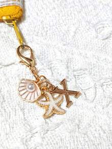 1pc Bohemian Style Gold Letter Keychain With Shell And Starfish Decoration, A-Z Letter Options, Suitable For Holiday And Beach Themes - Multicolor - View 34