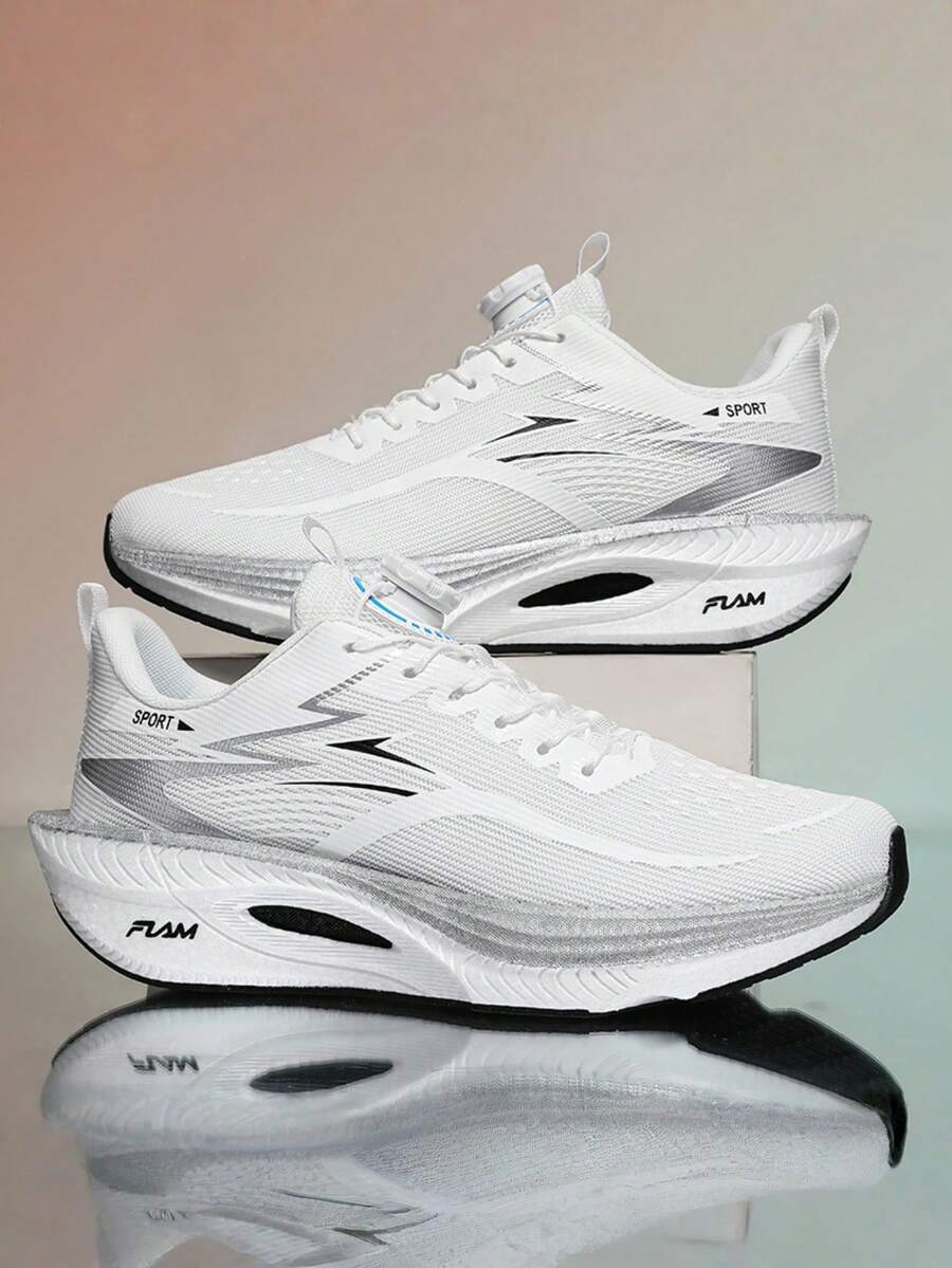 Giày chạy marathon đế carbon unisex - Giày thể thao nhẹ, giảm sốc, đế ngoài bằng cao su chống trượt, thiết kế nút xoay, dễ dàng mang vào và tháo ra, thiết kế cổ thấp thoáng khí, phù hợp cho chạy marathon, tập gym và luyện tập, mọi mùa. - trắng - Xem 1