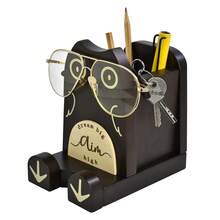 I'm Wood Multipurpose Eyeglass Phone Pen & Pencil Holder Stand Stationery Desk Box Organizer Accessories, Home Office Desktop Decor Birthday Graduation Gifts "Dream Big Aim High" (Owl) - Owl - 查看 4