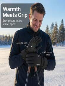 Winter Warm Cycling Gloves, Thermal Lined Windproof Waterproof Anti-Slip Sports Gloves With Adjustable Wrist Strap, Suitable For Cycling, Hiking, Skiing