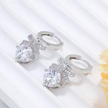 925 Sterling Silver Earrings, Fashionable Cubic Zirconia Butterfly Hoop Earrings, Classic Everyday Wear Earrings, Birthday Gift - Silver - View 5