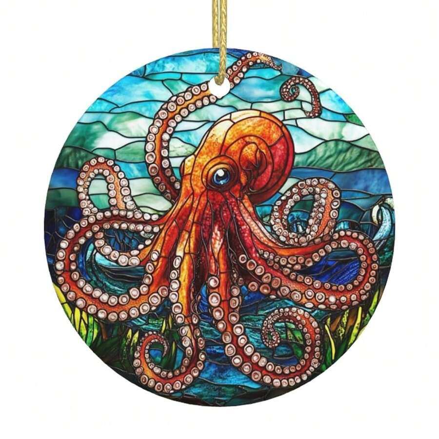 Octopus Ceramic Christmas Hanging Ornament For Xmas Tree Wedding Holiday Party Home Decor - Octopus - 查看 1
