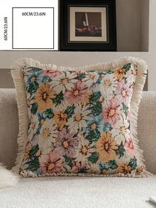 1 pieza Funda de cojín decorativa con estampado floral jacquard rosa, estilo vintage de granja, para decorar la sala de estar, el sofá, el dormitorio, el jardín, el exterior, el automóvil, adecuada para la decoración de otoño e invierno, la mesa de comedor, las fiestas y días festivos