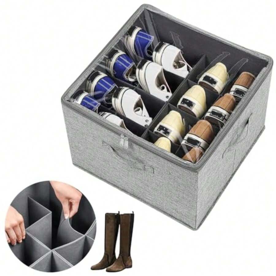 CYPNZapatera Organizador Caja de Almacenamiento de Zapatos 16 Compartimentos de Gran Capacidad de Zapatos se Puede Caja de Almacenamiento a Prueba de Polvo Domestica GrisFashion - Gris - Ver 1