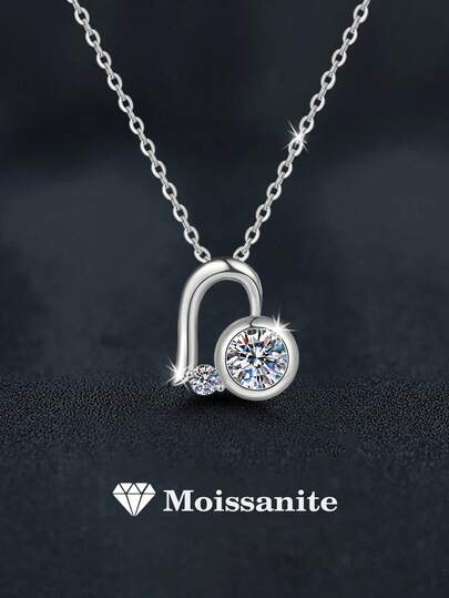 1pc Luxury 925 Sterling Silver 1 Carat 6.5mm Moissanite Heart Pendant Necklace, Suitable For Women's Daily Wear, Party, Vacation, Birthday, Wedding Bride Jewelry Gift