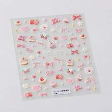 5D Embossed Nail Art Stickers Se--Adhesive Nail Decals Pink Strawberry Cake Nail Stickers For Nail Art With Cute Bow Heart Design Acrylic Nails Supplies For Women Manicure Decorations - style13 - 查看 6
