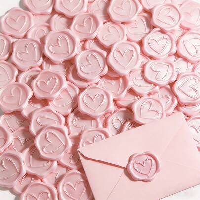 30张粉色爱心自粘蜡封贴纸，适用于礼品、婚礼请柬信封封口