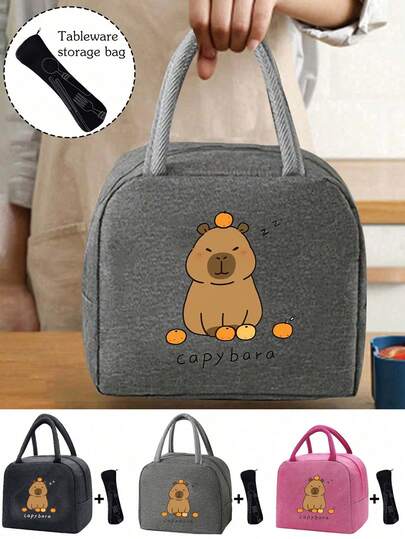 1pc Lunch Bag With Capybara Pattern,Cute Polyester Lunch Tote,Handheld Bags,Portable Lunch Bag, Lunch Box For Adults, Large Capacity Multi-Pocket Lunch Bag, Work Lunch Bag, Tote Bags, Portable Cooler Bags, Ice Packs, Storage Bags, For Travel, Work, Picnic, Outdoor Activities - Capybara-Themed Handbag, For Teenager, Outdoor Essentials,As Holiday Gifts Or Birthday Gifts To Family Or Friends