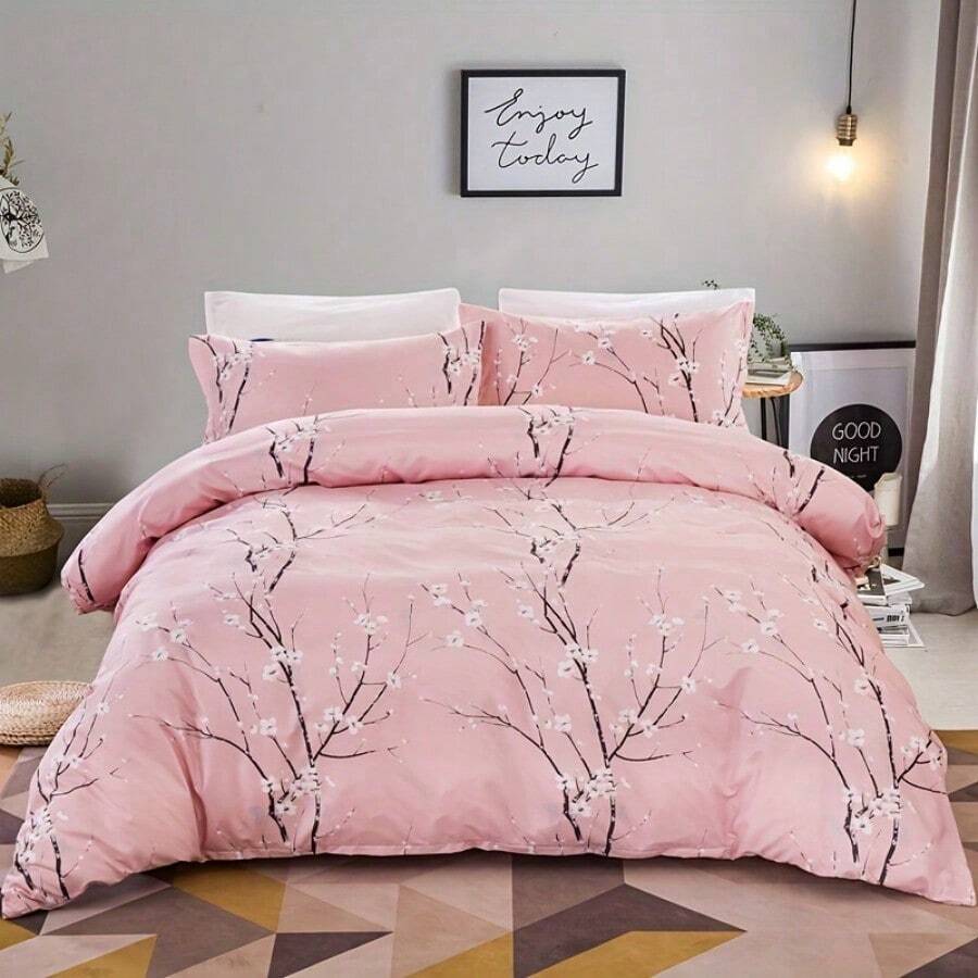 Floral Quilt Doona Duvet Cover Set Double King Size 3pcs Quilt Cover Set Soft Microfiber Breathable Bedding Set For All Season - 01 - View 1