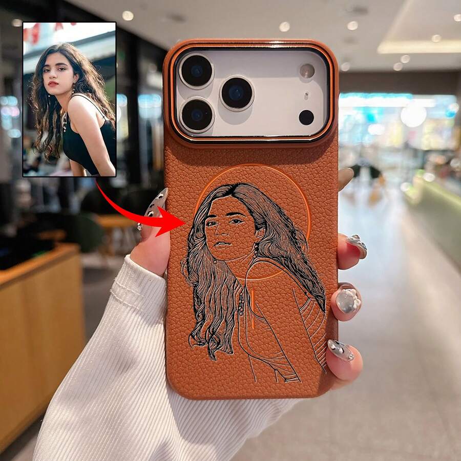 Customized Photo Magnetic Litchi Leather Phone Case, Compatible With IPhone 17 Pro Max And Air Wireless Charging, Anti-Fall, Anti-Scratch, Anti-Fingerprint, Perfect Gift For Christmas And Anniversary