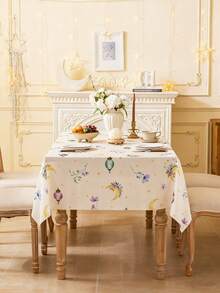 1pc Elegant Beige Rectangular Tablecloth, Featuring Colorful Lanterns, Floral Patterns And Golden Moon Design, Machine Washable, Suitable For Dining Table, Coffee Table, Kitchen, Dining Room, Living Room, Parties, Celebrations, Festivals, Gifts - Multicolor - View 19