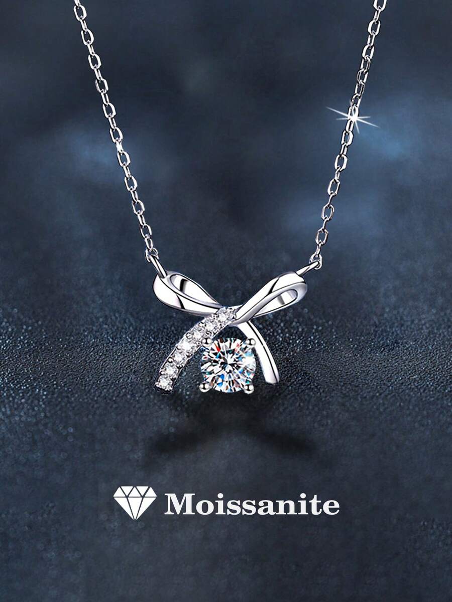1pc Elegant Luxury 925 Sterling Silver 0.5ct 5.0mm Moissanite Butterfly Necklace, Suitable For Women's Daily Wear, Party, Holiday, Valentine's Day, Mother's Day, Wedding Anniversary, Women's Jewelry Gift