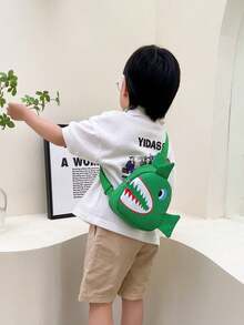 1pc Cartoon Shark Print Nylon Fabric Zipper Closure Casual Crossbody Bag, Suitable For Ramadan And Daily Use - A - View 10