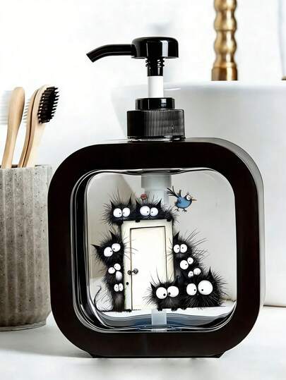 زجاجة موزع صابون يدوي قابل لإعادة التعبئة بتصميم قطة، تصميم قطة سوداء كبيرة العينين - زجاجة مضخة مرطبة، مناسبة لحوض المطبخ والحمام، موزع صابون محمول، قابل لإعادة التعبئة، مثالي للاستخدام المنزلي أو التجاري