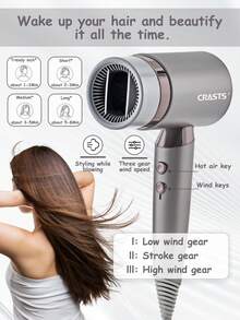 CRASTS 家用大功率吹风机，风力强劲，温和护发，快速干发，冷热风两用，便携式旅行吹风机，静音运行，带集风嘴 - 查看 7