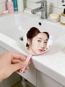 1个迷你心形镜/便携式手持高清化妆镜，可爱小镜子/手持镜，迷你化妆镜 - 彩色 - 查看 6
