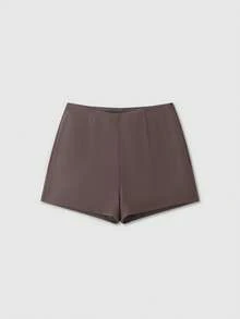 Women's Simple Solid Brown Straight High Waist Side Zipper Shorts, Summer - Dark Brown - View 1