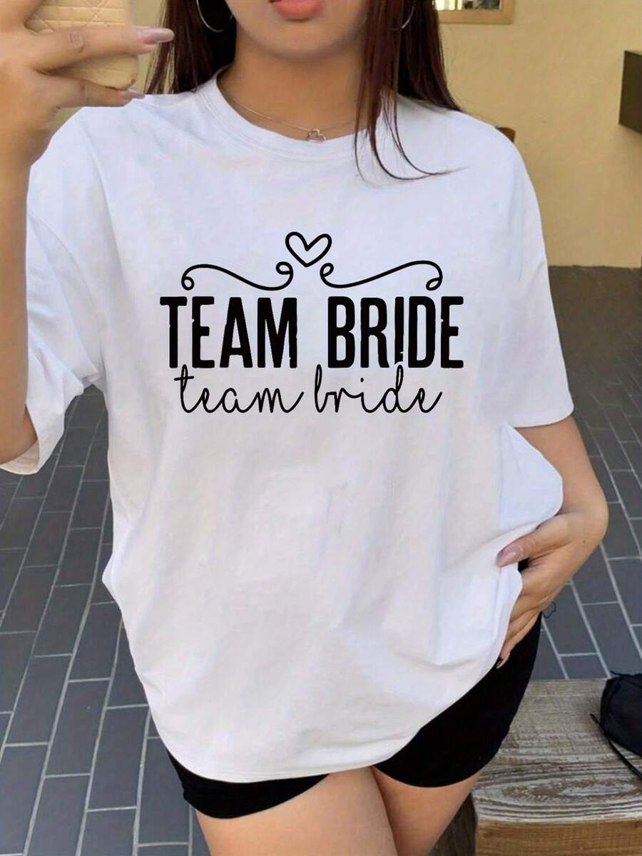 Women  Bridesmaid Dress Bridal Wedding Party T-Shirt White With Black Lettering Short Sleeve Crew Neck Top Machine Washable Bridesmaid Apparel For Bridal Shower Attire Reception Dresses - White - View 1