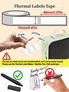 1/3/6 Rolls Thermal Label Tapes, 12x40mm (0.47"X1.57"), 160 Labels Per Roll, Self-Adhesive Label Stickers, Waterproof Thermal Label Paper, Suitable For D30, M110, M220, M1, P50, P15 Label Printers, Home & Commercial Use, Oil-Proof, Scratch-Resistant, Tear-Resistant - 3PCS white - View 3
