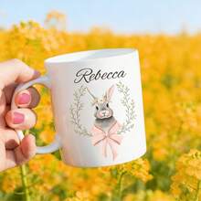 Customized Personalized Easter Mug: Rabbit Bow Design, Easter Gift, Personalized Name Cup, Romantic Easter Gift For Boyfriend, Girlfriend, Him, Her