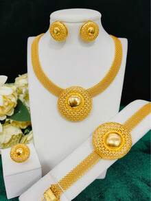 Juego de joyería de 4 piezas con forma de gota de agua para mujeres: collar, aretes, pulsera, anillo. Adecuado para novias en Arabia Saudita, Dubái, Europa y América, fiestas de boda, citas, vestidos formales, Día de la Madre, San Valentín, regalos festivos, uso diario, mamá, Día de la Madre, regalo