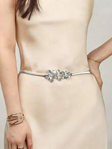 女士金属腰带，花卉纹理百搭时尚腰带，金银色 - 彩色 - 查看 9