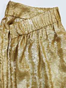 Women's Standard Size Gold Metal 2 Pieces Set - Sleeveless Crew Neck Top And Wide Leg Pants, Suitable For Evenings, Dates And Special Occasions - Gold - View 9