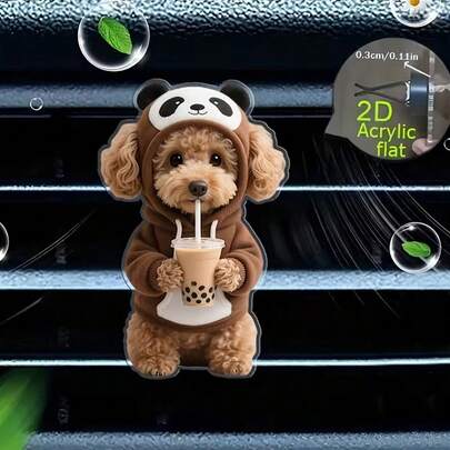 1 chiếc kẹp gắn cửa gió điều hòa ô tô hình gấu bông 2D dễ thương đang uống trà sữa trân châu, phụ kiện trang trí nội thất ô tô thời trang.